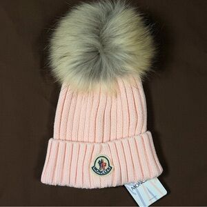 Moncler Pink Knit Beanie w/ Pom Pom – Women’s – New